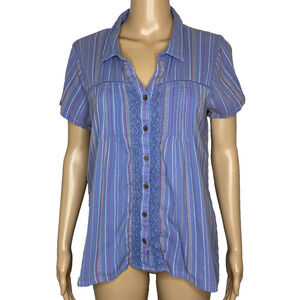 Women's XL Prana Katta Organic Cotton Crinkle Embroidered Button Down Shirt
